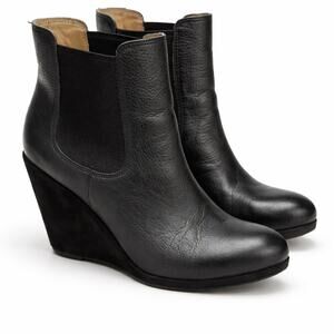 Corso Como Black Leather Wedge Ankle Boots Womens 7 Chelsea Made in Italy
